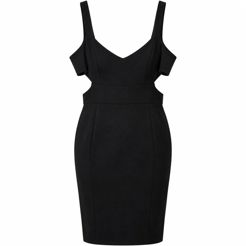 Jay Godfrey Dress Women's 12 Black Cutout Cold Shoulder Bodycon Knee Length NWOT